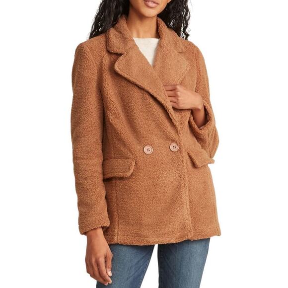 New! JouJou Notch Collar Teddy Boucle Double Breasted Coat Jacket - Picture 1 of 7